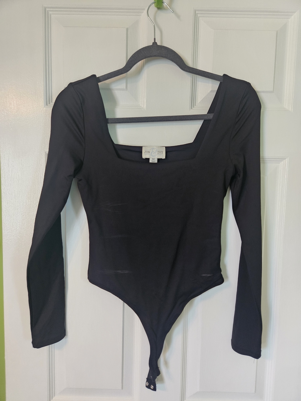 Black Long Sleeve Square-Neck Bodysuit
